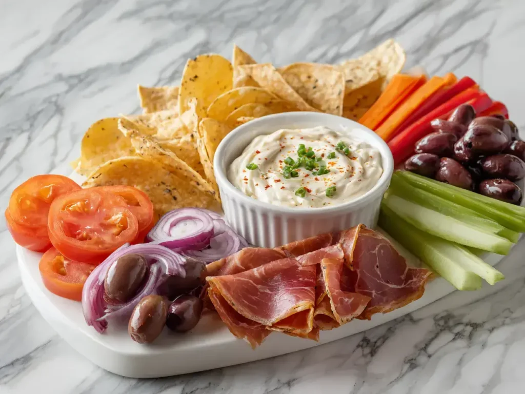 Easy Chips dip charcuterie board