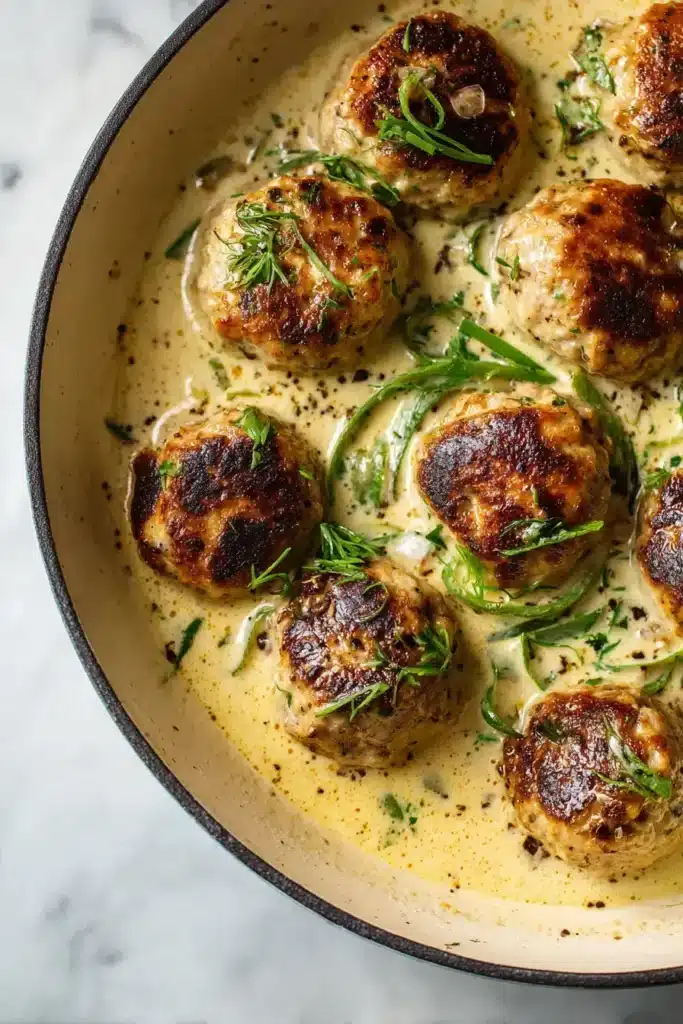 Easy Creamy Garlic Chicken Meatballs