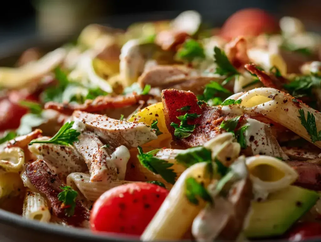 Easy vegan turkey club pasta