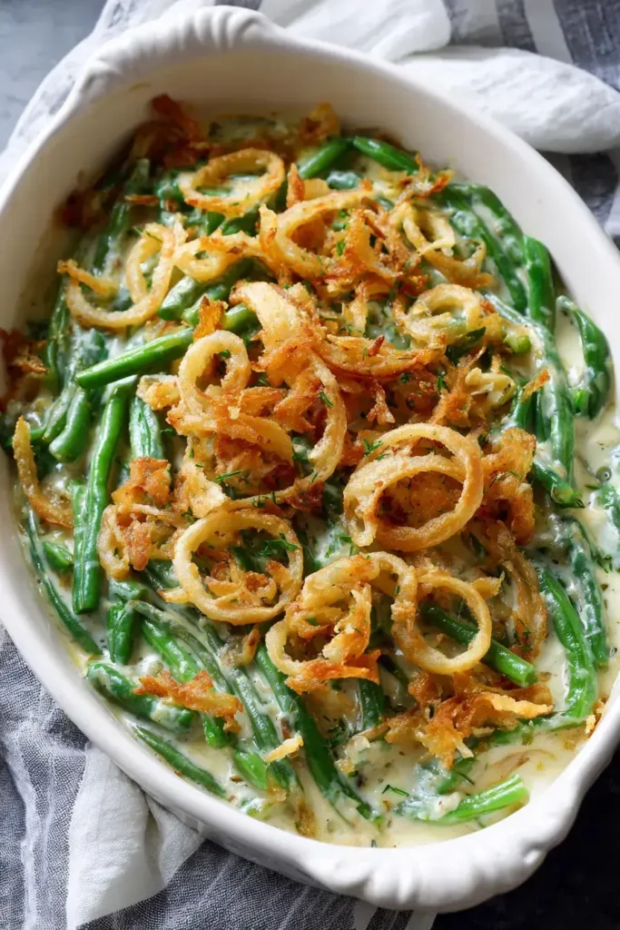 Crispy Onion Green Bean Bake